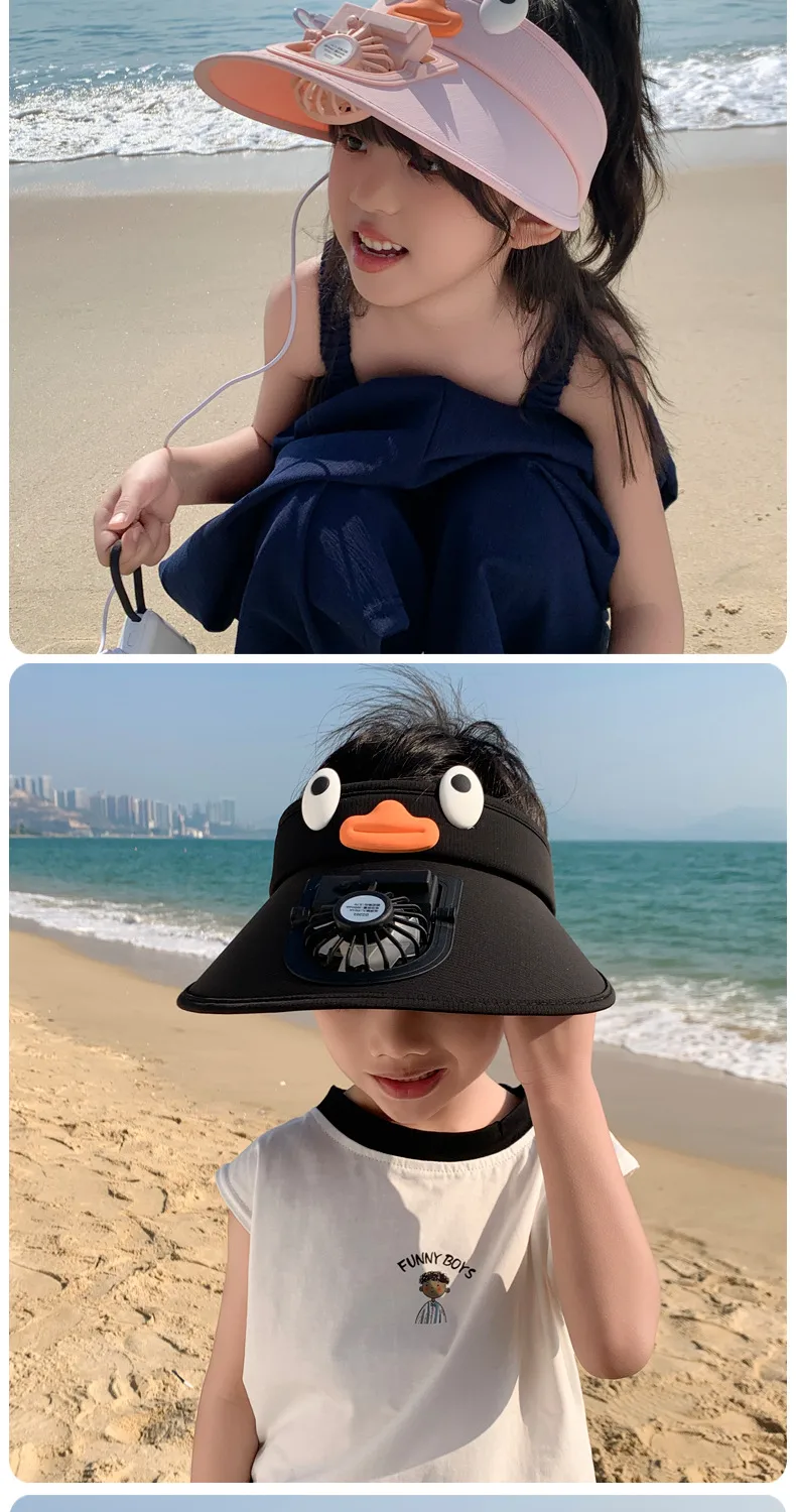 Cartoon Children's Fan Empty Hat Summer Rechargeable Sun Hat With Fan Sun Hat For Boys And Girls display picture 11