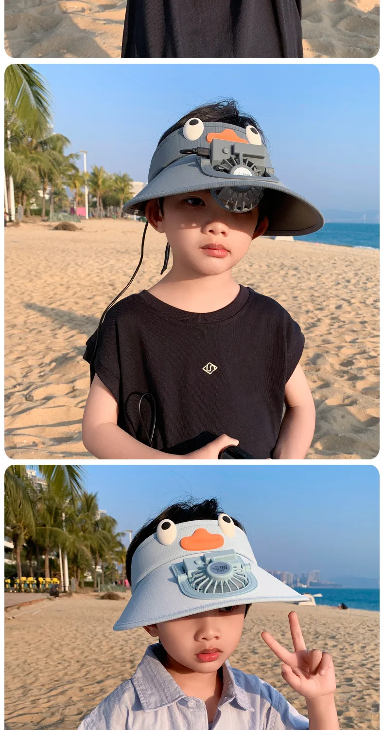 Cartoon Children's Fan Empty Hat Summer Rechargeable Sun Hat With Fan Sun Hat For Boys And Girls display picture 13