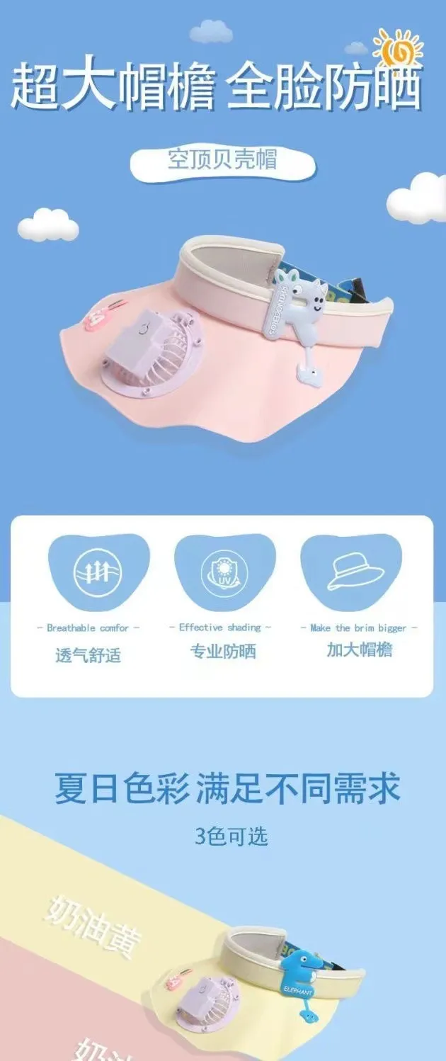 Children's USB Rechargeable Fan Hat Summer Big Cornice Ruffled Sunscreen Sunshade Hat Outdoor Cartoon Cute Empty Cap display picture 1