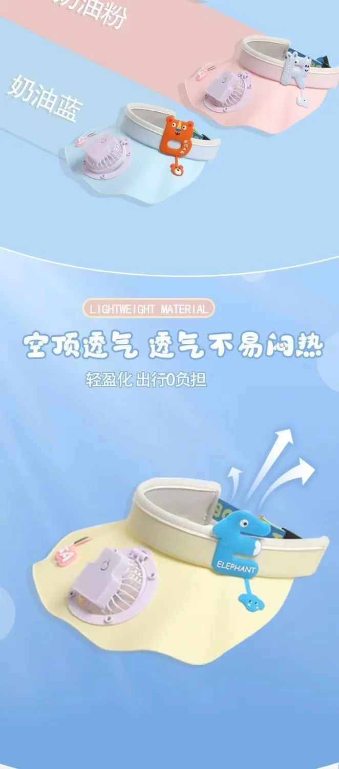 Children's USB Rechargeable Fan Hat Summer Big Cornice Ruffled Sunscreen Sunshade Hat Outdoor Cartoon Cute Empty Cap display picture 2