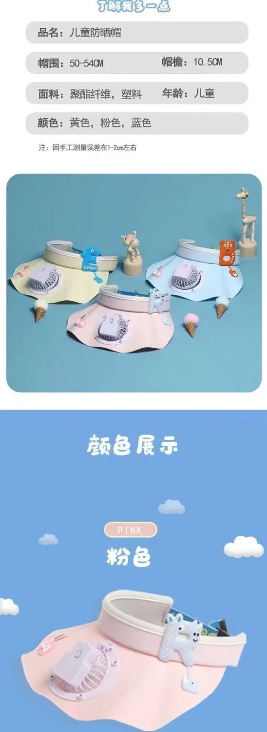 Children's USB Rechargeable Fan Hat Summer Big Cornice Ruffled Sunscreen Sunshade Hat Outdoor Cartoon Cute Empty Cap display picture 5