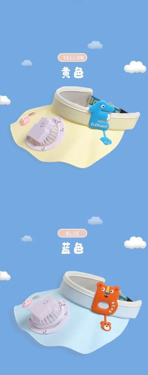 Children's USB Rechargeable Fan Hat Summer Big Cornice Ruffled Sunscreen Sunshade Hat Outdoor Cartoon Cute Empty Cap display picture 6