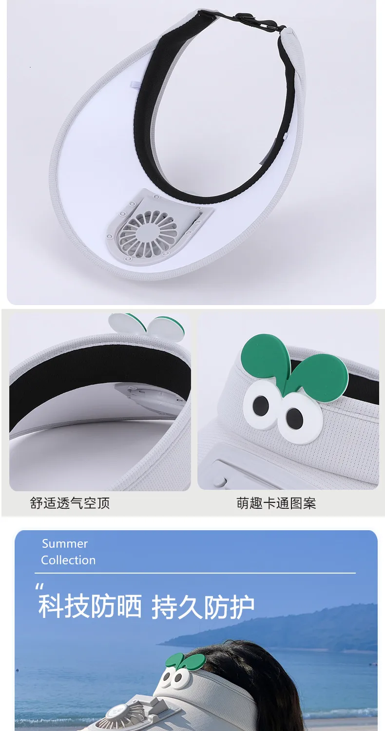Small Fan Children's Cartoon Empty Top Hat Summer Sunscreen Sunshade Travel Face-covering Breathable Cool Animal Sun Hat display picture 7