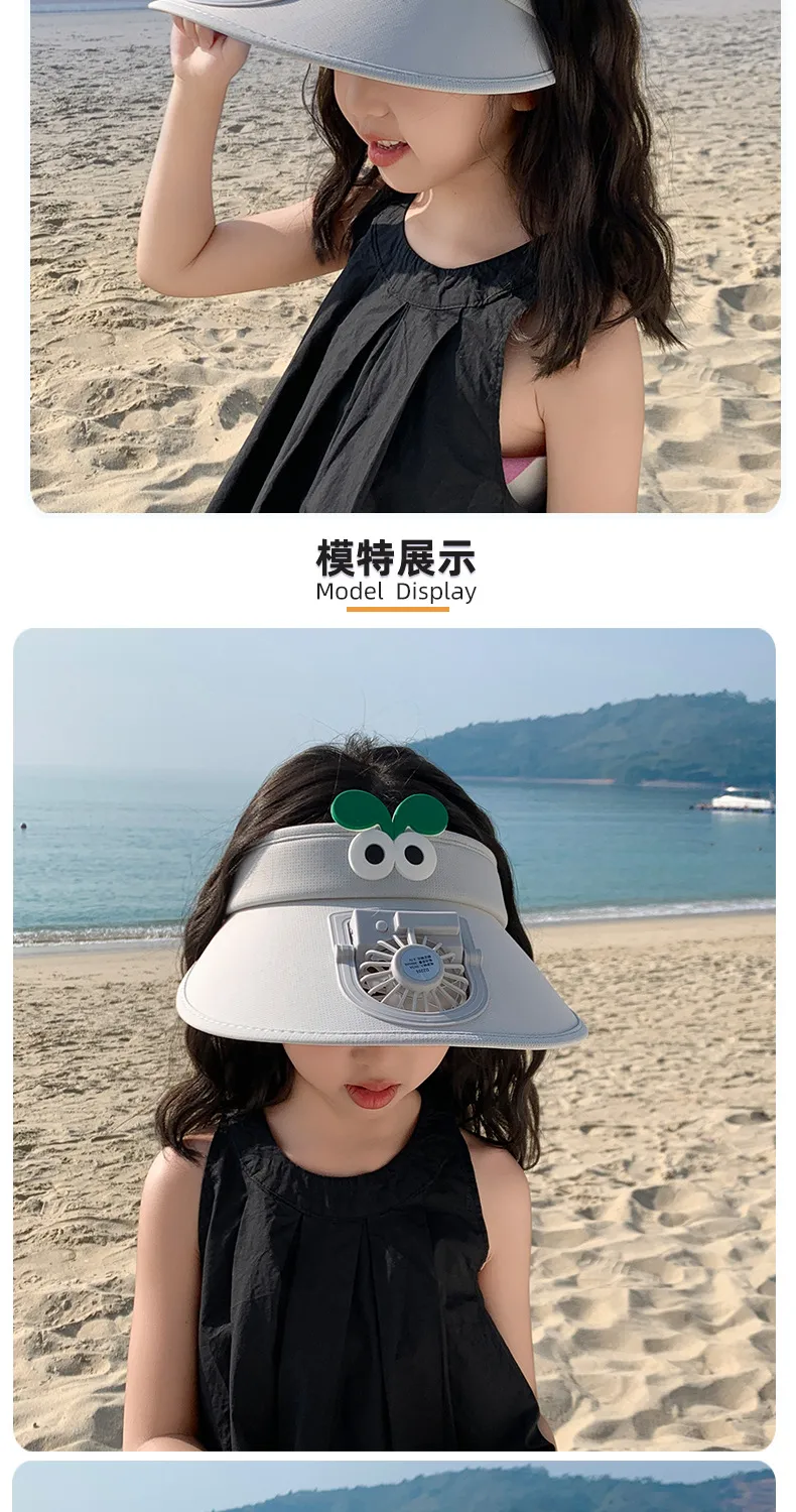 Small Fan Children's Cartoon Empty Top Hat Summer Sunscreen Sunshade Travel Face-covering Breathable Cool Animal Sun Hat display picture 8