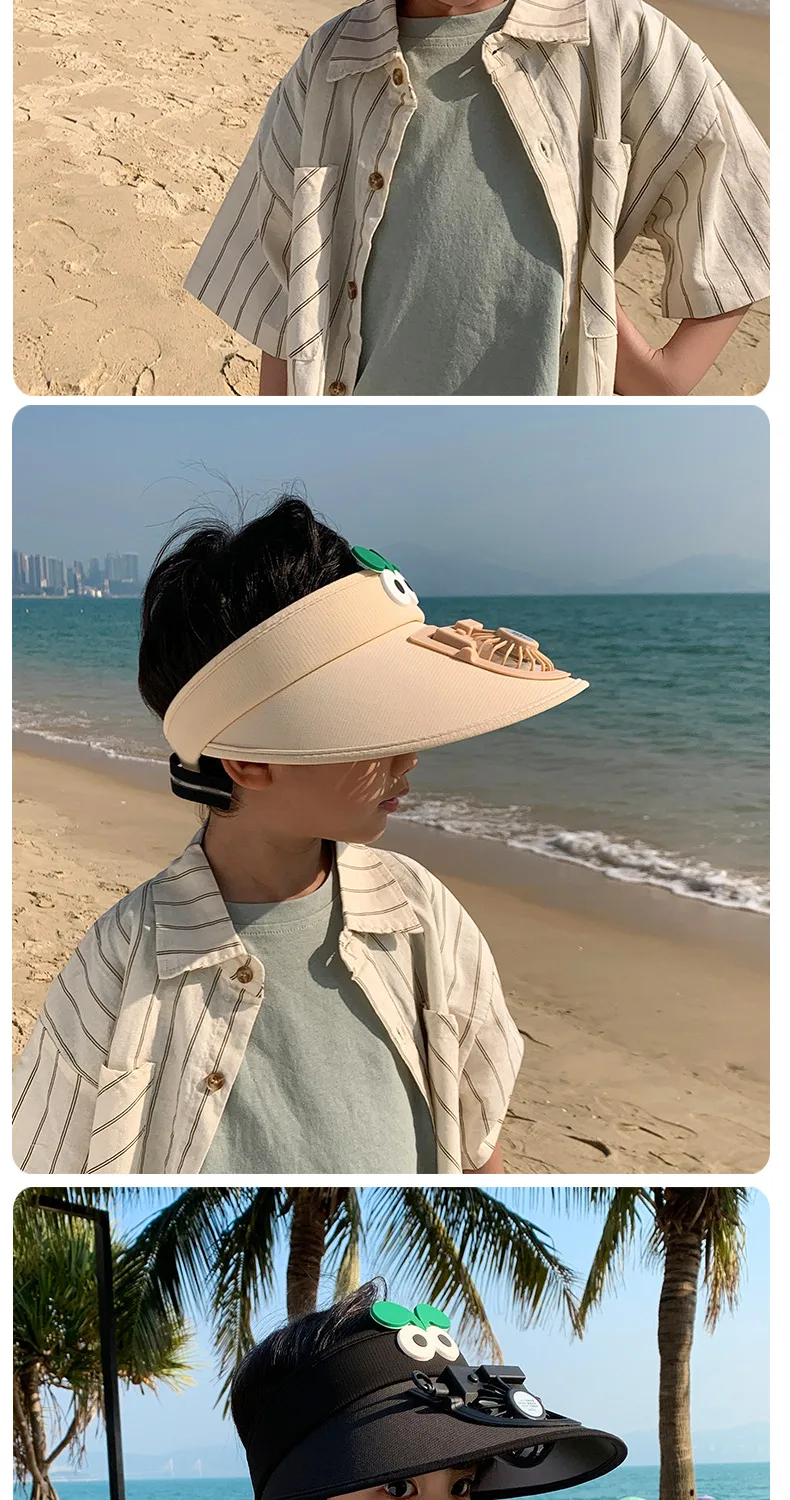 Small Fan Children's Cartoon Empty Top Hat Summer Sunscreen Sunshade Travel Face-covering Breathable Cool Animal Sun Hat display picture 13