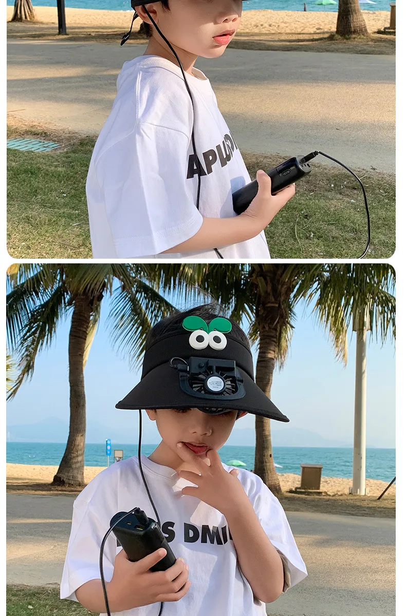 Small Fan Children's Cartoon Empty Top Hat Summer Sunscreen Sunshade Travel Face-covering Breathable Cool Animal Sun Hat display picture 14