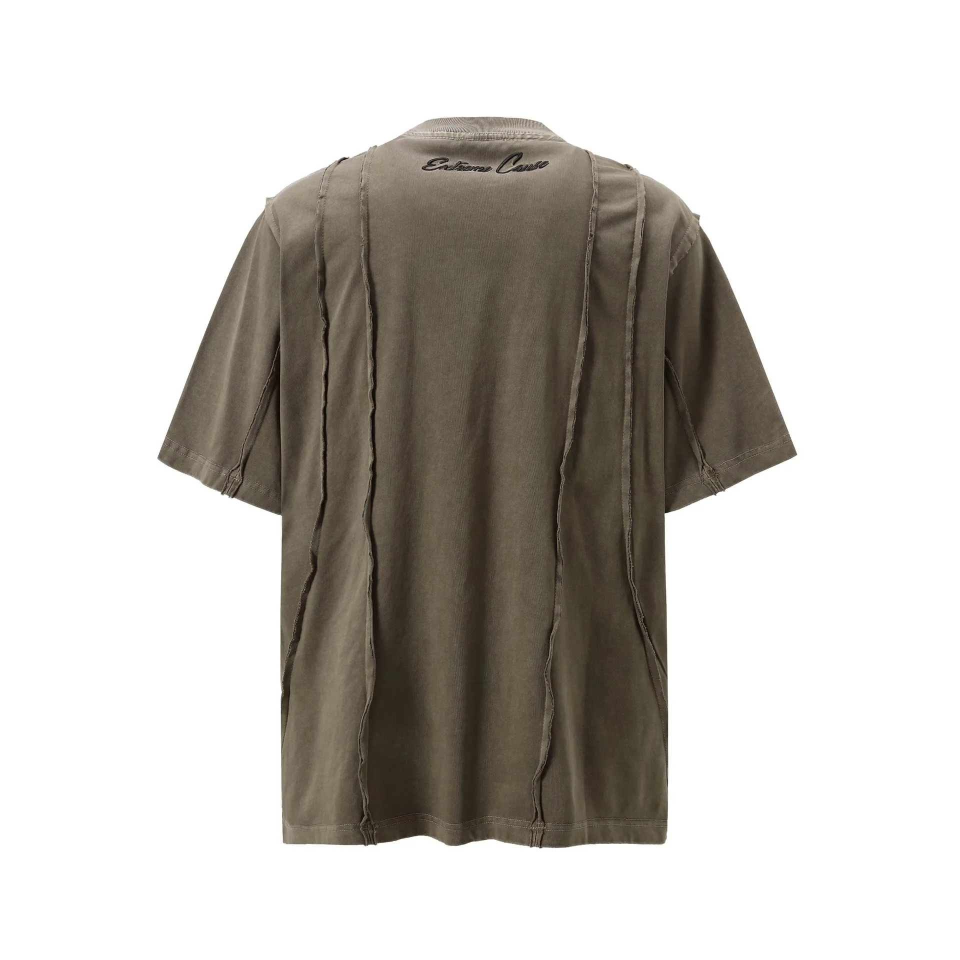 Jiayiku Men's  New High Street American Retro Fashion Brand Heavy Washed Raw Edge Patchwork Short-sleeved T-shirt For Men display picture 5