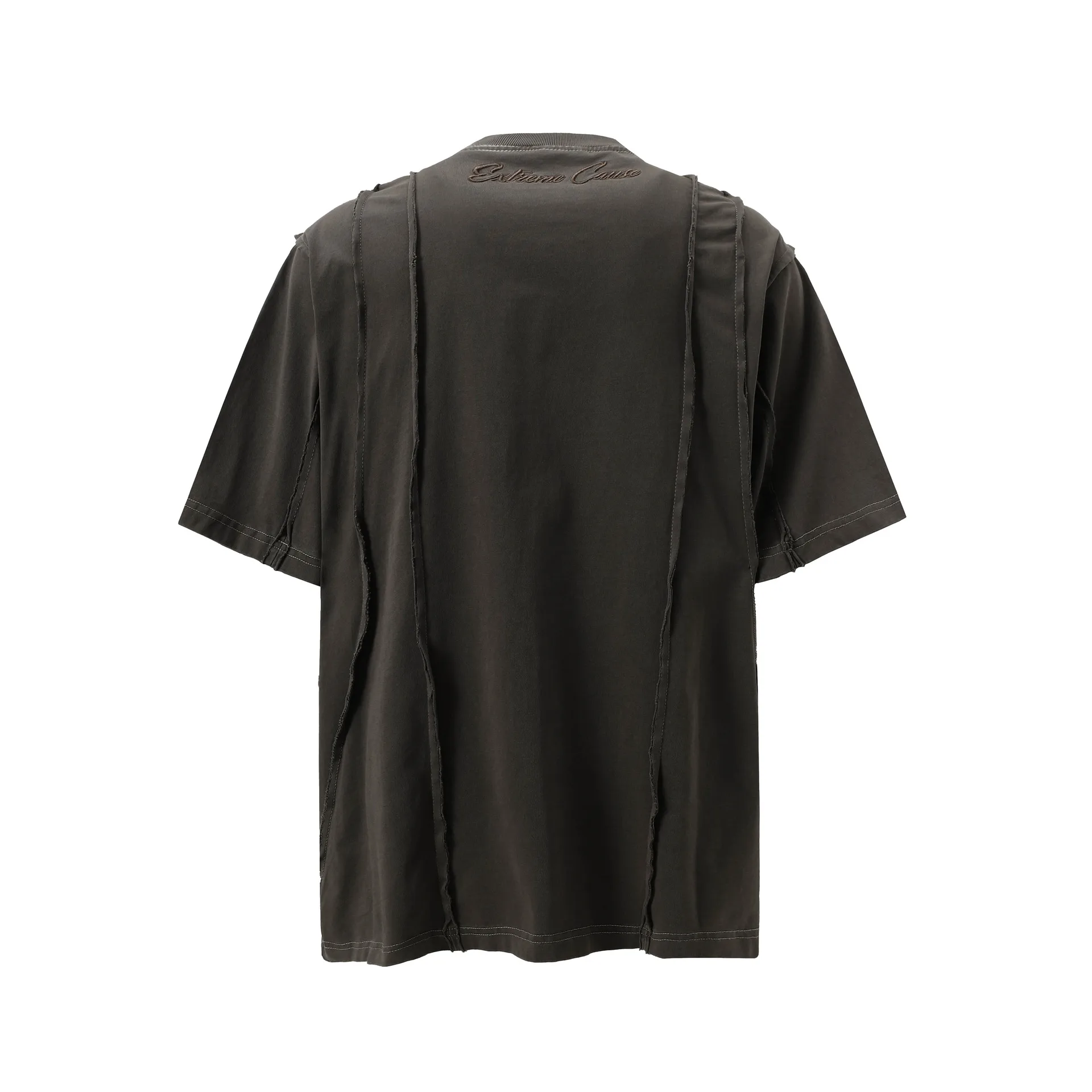 Jiayiku Men's  New High Street American Retro Fashion Brand Heavy Washed Raw Edge Patchwork Short-sleeved T-shirt For Men display picture 8