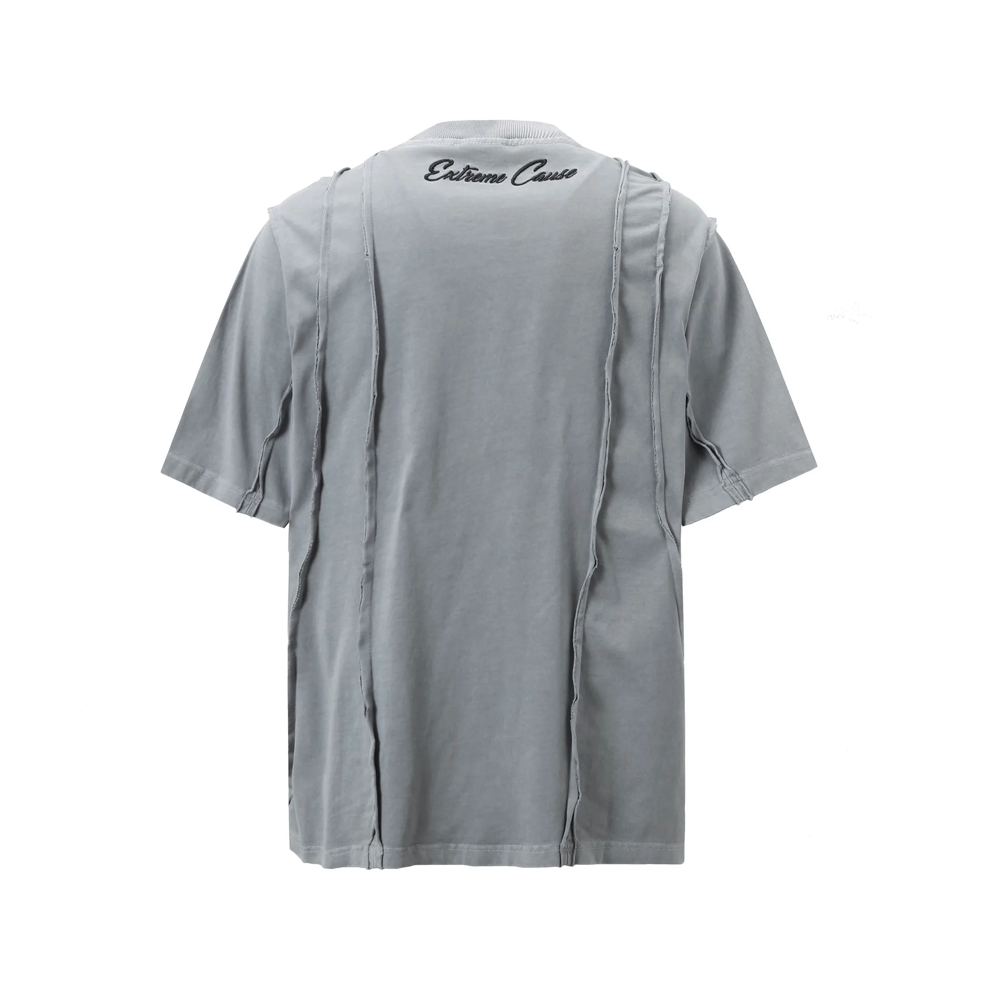 Jiayiku Men's  New High Street American Retro Fashion Brand Heavy Washed Raw Edge Patchwork Short-sleeved T-shirt For Men display picture 11
