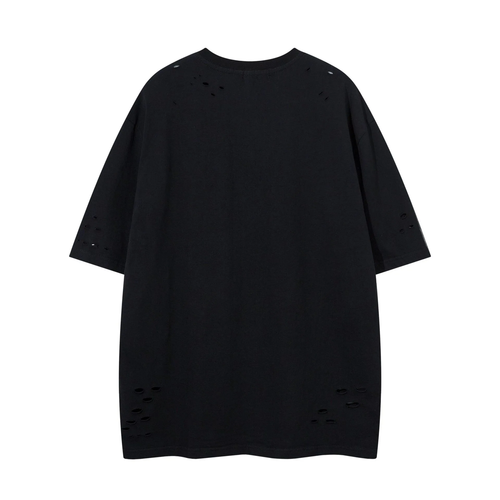 Jiayiku Summer Short-sleeved T-shirt Pure Cotton High Street American-style Functional Tide Brand Deconstruction Hole-washed Pure Cotton T-shirt Short-sleeved display picture 6