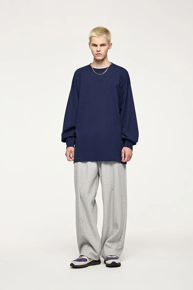 Jie Zhan Men's Wear | 305Gfog Color Long Sleeve T-shirt  Spring American Solid Color Cotton Loose Couple T-shirt display picture 3