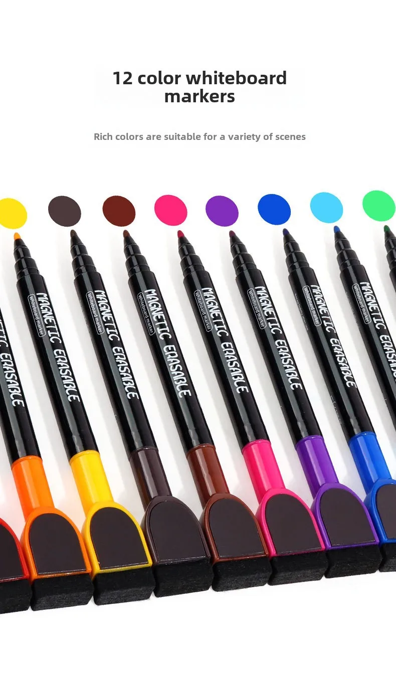 Wholesale A08 Whiteboard Pen Magnetic Brush Teachers Office Children Whiteboard 12 Color Painting Graffiti Erasable Marking Pen display picture 5