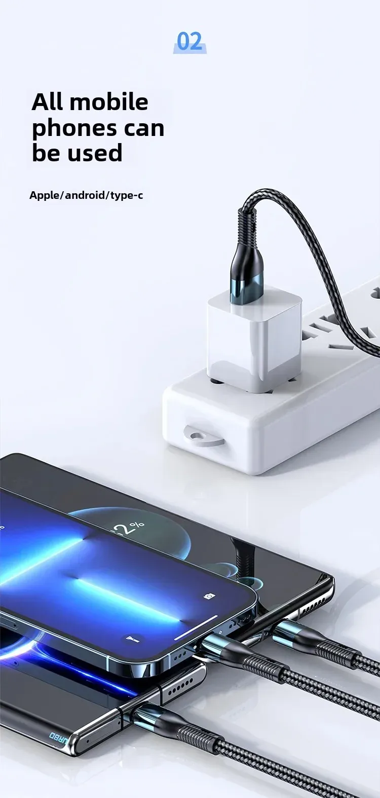 Three-in-one Braided Data Line 1 display picture 3