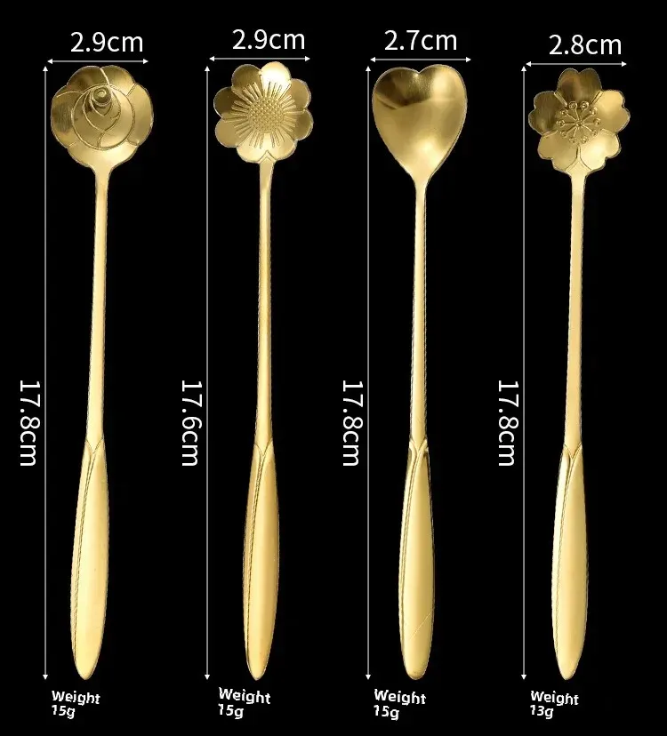 Stainless Steel Cherry Blossom Spoon Household Creative New Style Gold Long Handle Ice Spoon Coffee Mixing Spoon Dessert Spoon Tableware Wholesale display picture 2