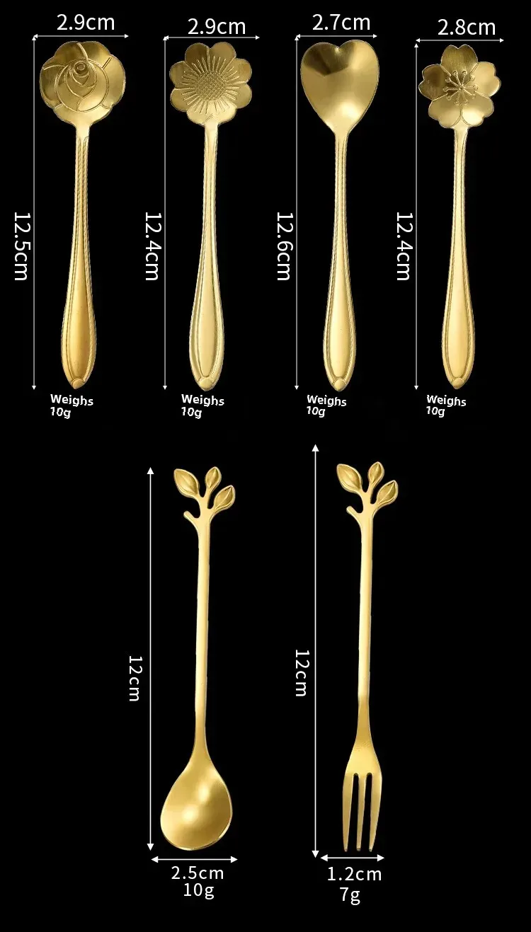 Stainless Steel Cherry Blossom Spoon Household Creative New Style Gold Long Handle Ice Spoon Coffee Mixing Spoon Dessert Spoon Tableware Wholesale display picture 3