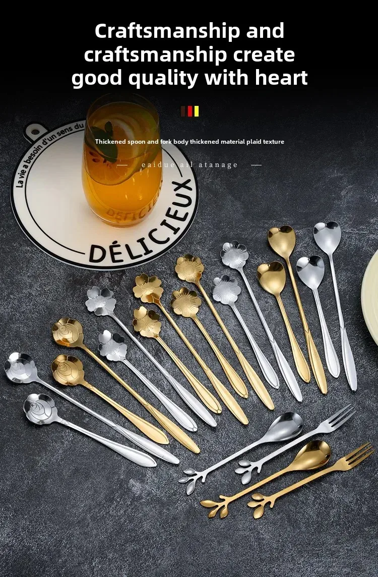 Stainless Steel Cherry Blossom Spoon Household Creative New Style Gold Long Handle Ice Spoon Coffee Mixing Spoon Dessert Spoon Tableware Wholesale display picture 4