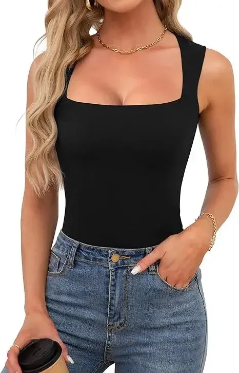Hot Girls Wear Camisole Women's Summer Sleeveless Off-shoulder Square Collar Threaded Shoulder Strap Top Women's Clothing display picture 2
