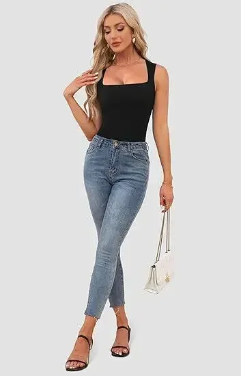 Hot Girls Wear Camisole Women's Summer Sleeveless Off-shoulder Square Collar Threaded Shoulder Strap Top Women's Clothing display picture 3
