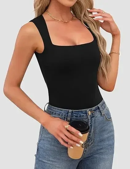 Hot Girls Wear Camisole Women's Summer Sleeveless Off-shoulder Square Collar Threaded Shoulder Strap Top Women's Clothing display picture 5