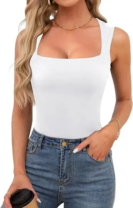 Hot Girls Wear Camisole Women's Summer Sleeveless Off-shoulder Square Collar Threaded Shoulder Strap Top Women's Clothing display picture 6