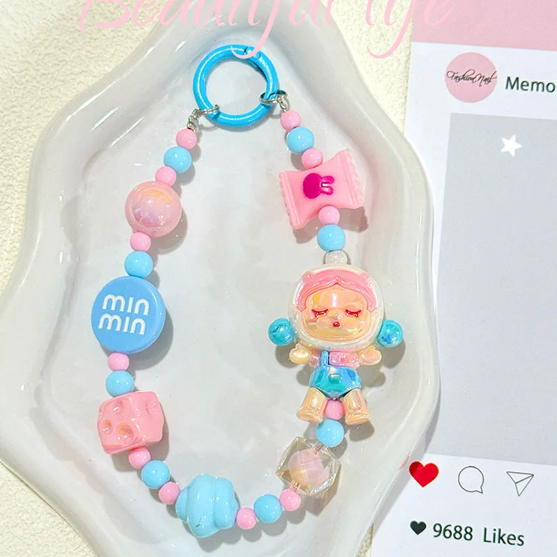 New Contrast Color Cartoon Doll Beaded Mobile Phone Chain Bag Hanging Bead Chain Keychain Accessories Live Same Style Hanging Chain display picture 5