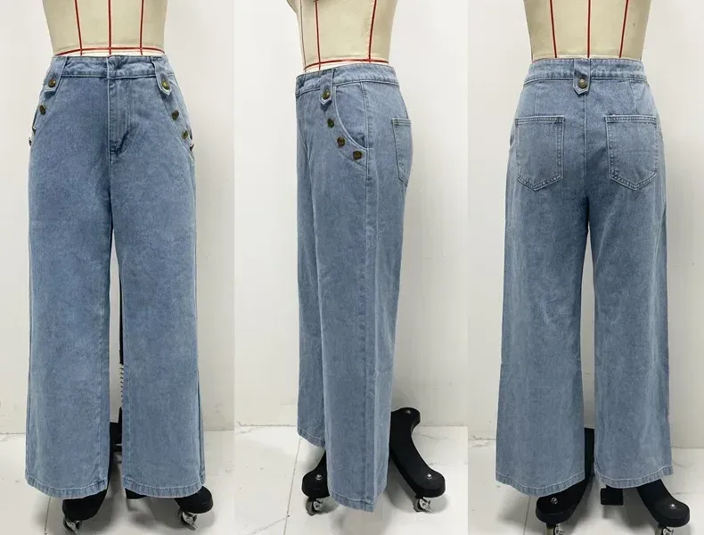 Fashion Temperament New Button Sleeveless Vest Wide-leg Jeans Denim Suit  In Stock display picture 8