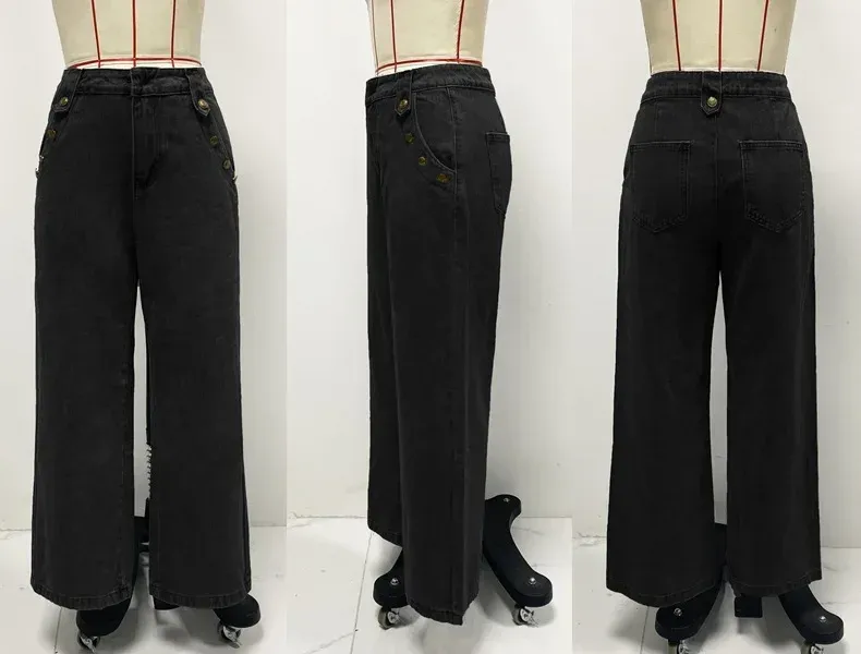 Fashion Temperament New Button Sleeveless Vest Wide-leg Jeans Denim Suit  In Stock display picture 9