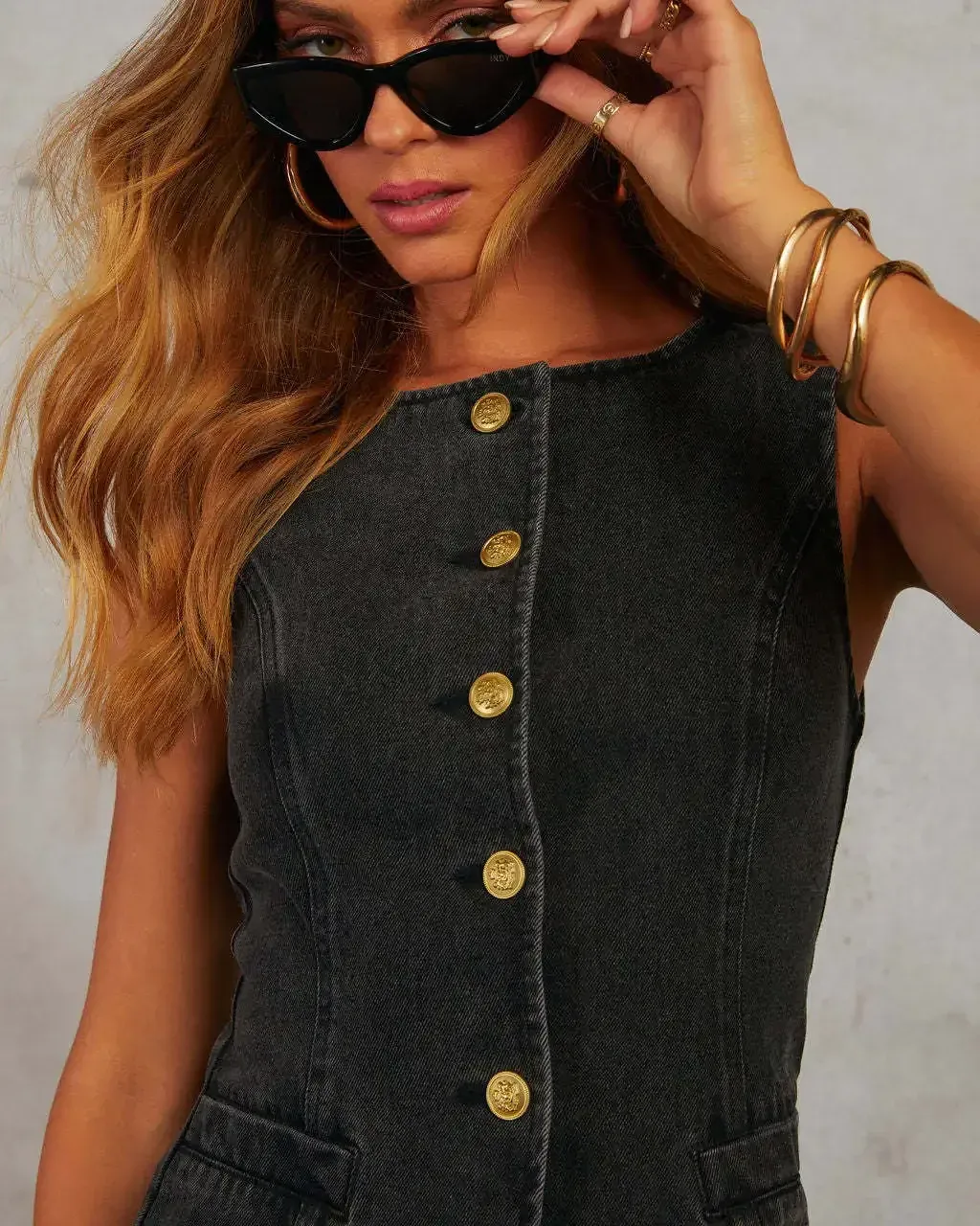 Fashion Temperament New Button Sleeveless Vest Wide-leg Jeans Denim Suit  In Stock display picture 21