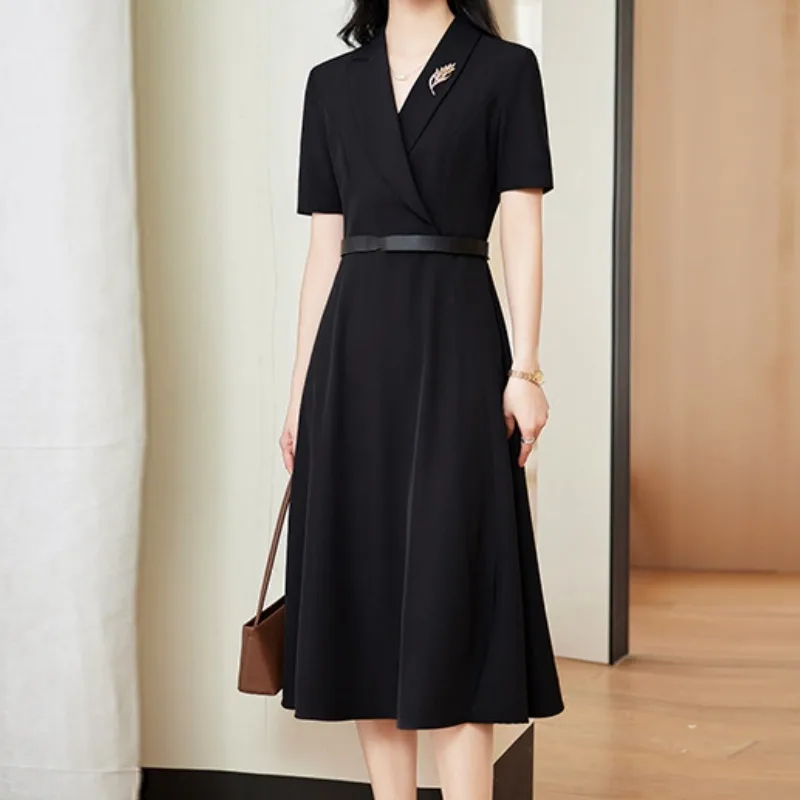 Senior Sense Interview Short-sleeved Professional Suit Dress Women's Summer High-end Temperament Mid-length Dress Formal Overalls display picture 2