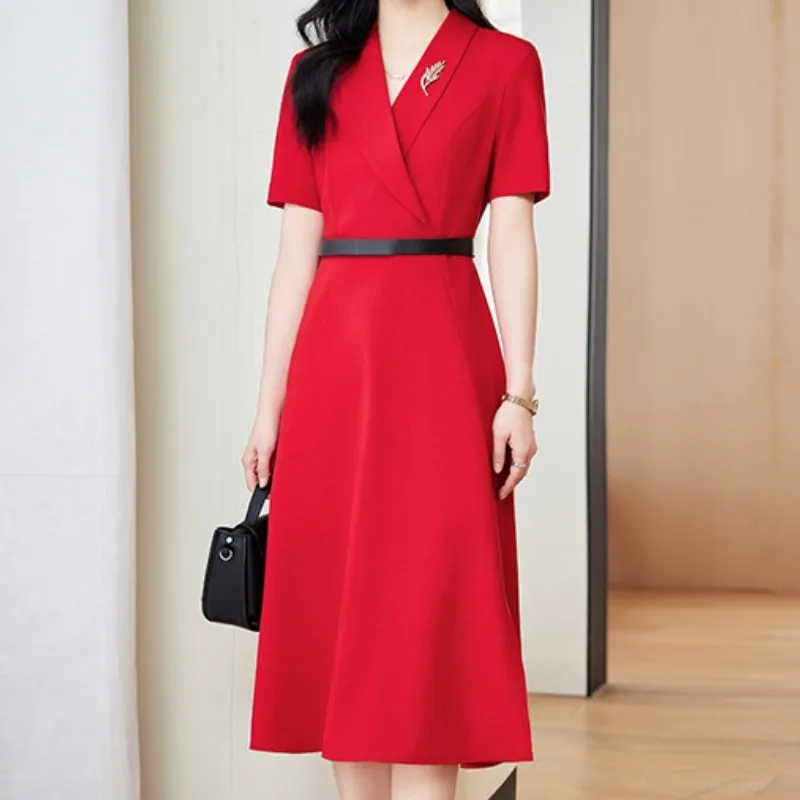 Senior Sense Interview Short-sleeved Professional Suit Dress Women's Summer High-end Temperament Mid-length Dress Formal Overalls display picture 3