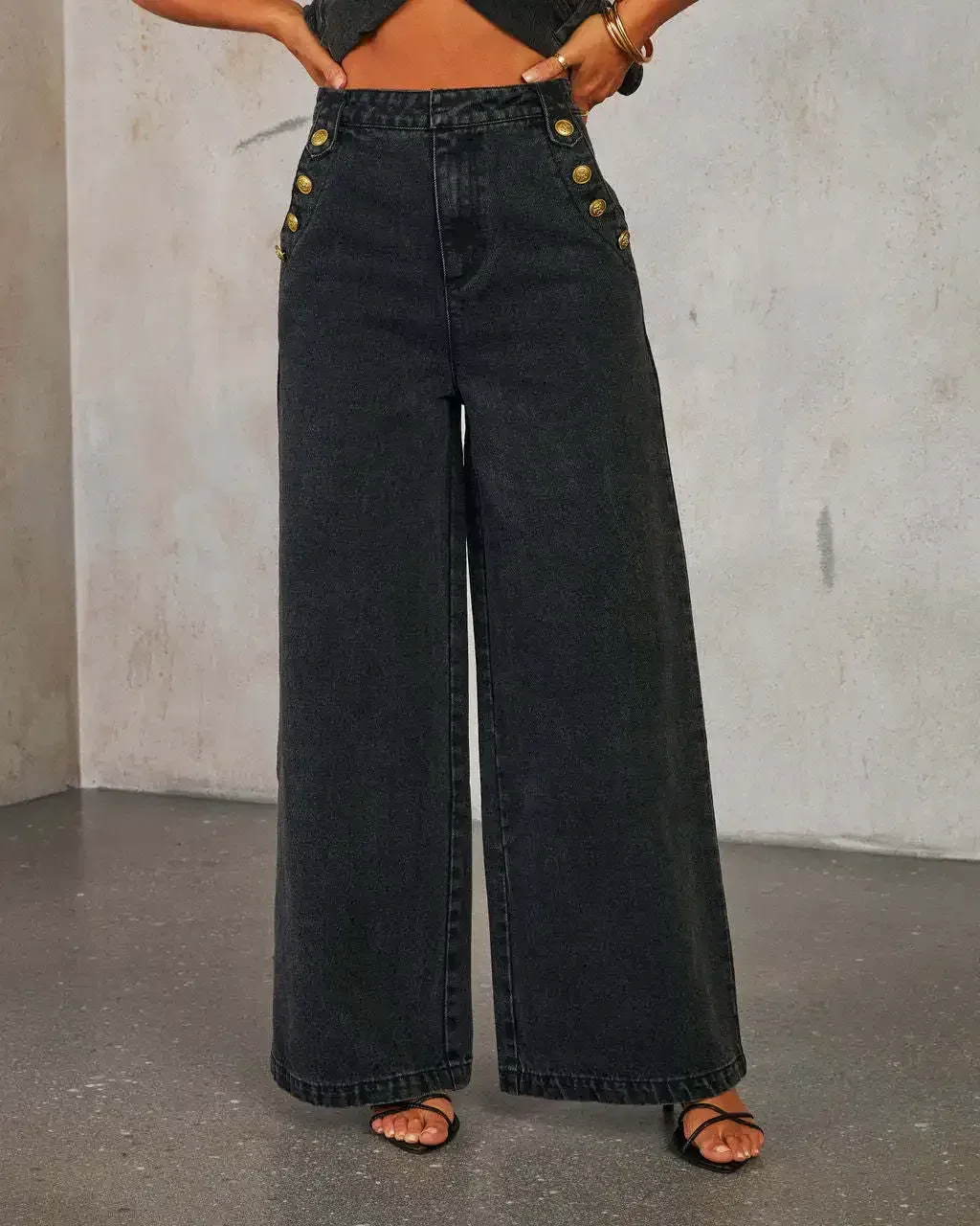 Fashion Temperament New Button Sleeveless Vest Wide-leg Jeans Denim Suit  In Stock display picture 25