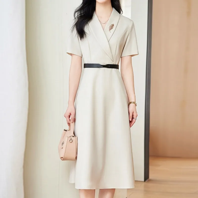 Senior Sense Interview Short-sleeved Professional Suit Dress Women's Summer High-end Temperament Mid-length Dress Formal Overalls display picture 4