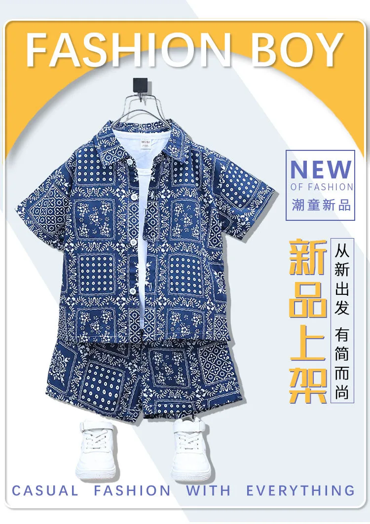 Boys' Summer Short-sleeved Suit  New Baby Online Popular Casual Clothes Children's Holiday Style Shirt Three-piece Set display picture 1