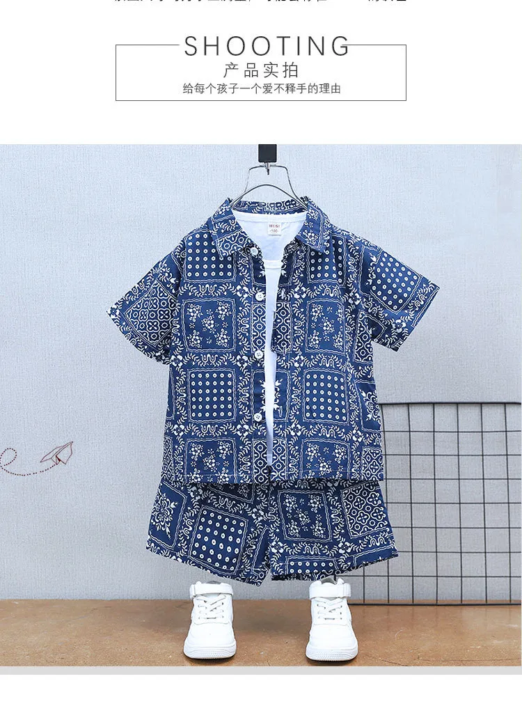 Boys' Summer Short-sleeved Suit  New Baby Online Popular Casual Clothes Children's Holiday Style Shirt Three-piece Set display picture 4