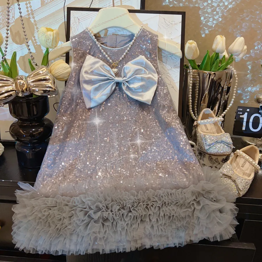 Girl's Summer Dress  New Dress Children's Sequin Bow Vvest Dress New Princess Dress display picture 2