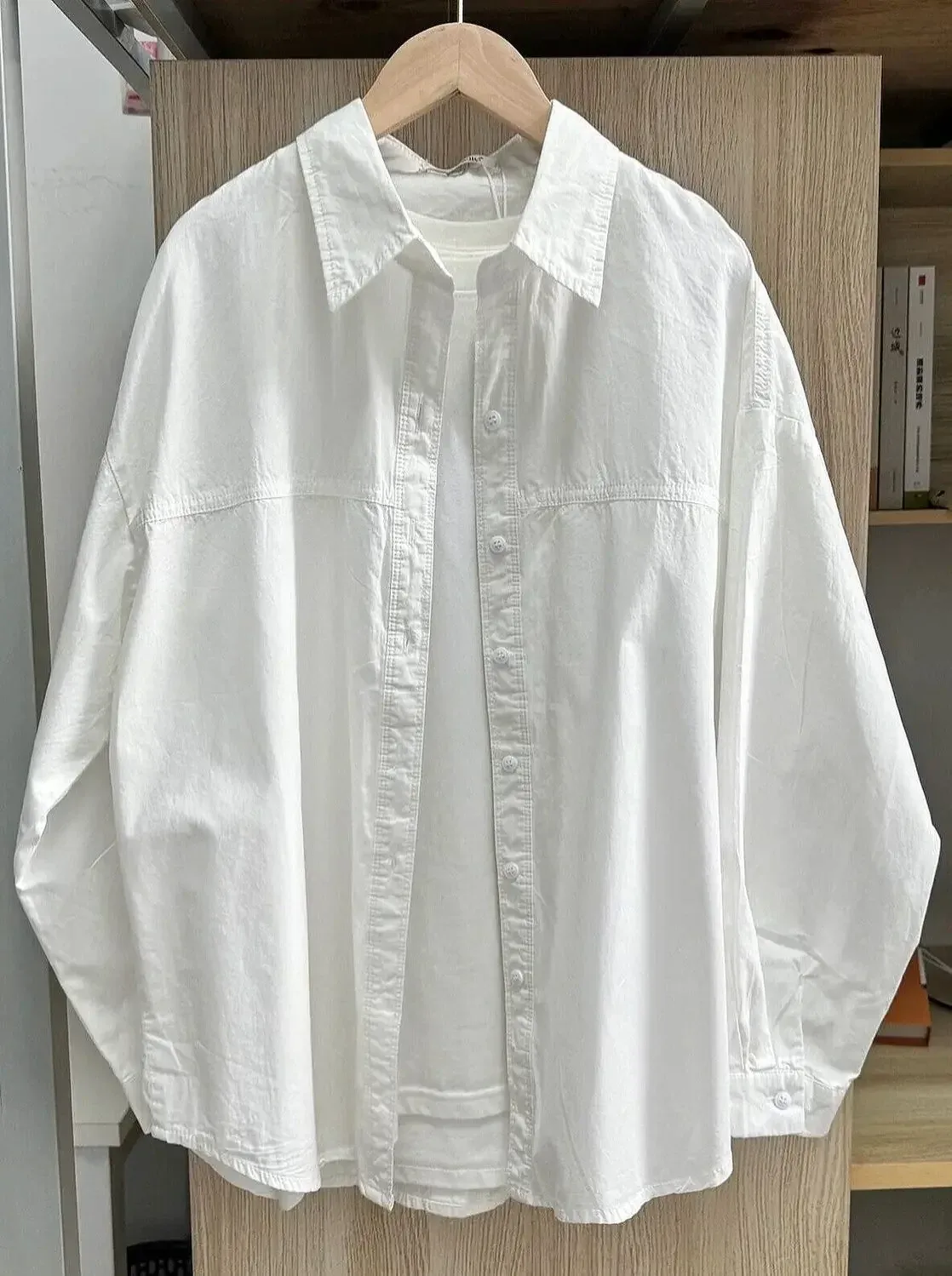 Plus Size Women's Clothing Summer Blue Pure Cotton Shirt Women's Slimming All-match Stacked Base Inner Shirt Long-sleeved Top display picture 10