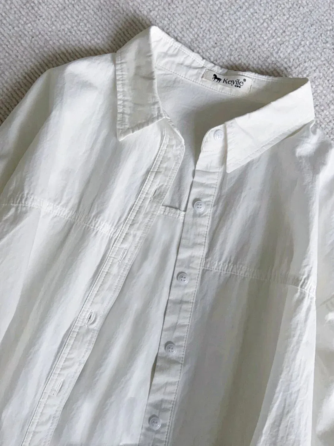 Plus Size Women's Clothing Summer Blue Pure Cotton Shirt Women's Slimming All-match Stacked Base Inner Shirt Long-sleeved Top display picture 11