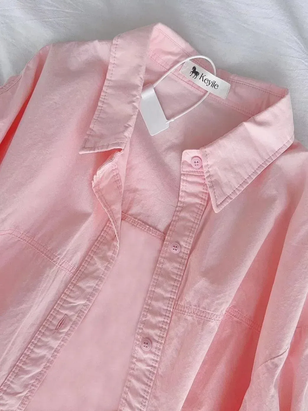 Plus Size Women's Clothing Summer Blue Pure Cotton Shirt Women's Slimming All-match Stacked Base Inner Shirt Long-sleeved Top display picture 12