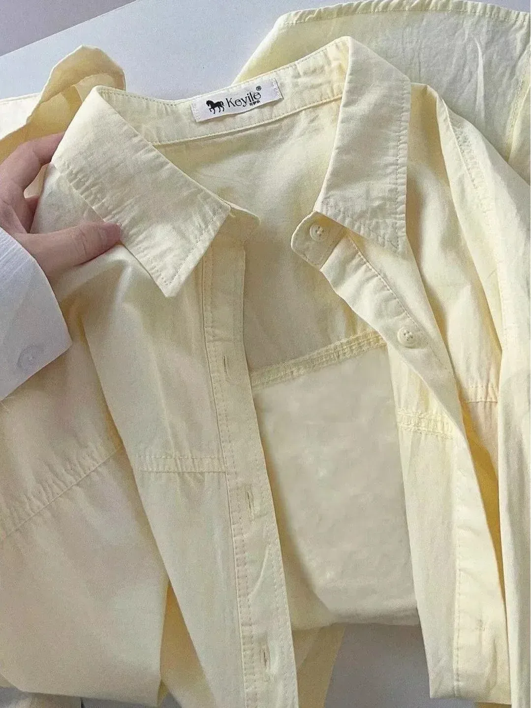 Plus Size Women's Clothing Summer Blue Pure Cotton Shirt Women's Slimming All-match Stacked Base Inner Shirt Long-sleeved Top display picture 13
