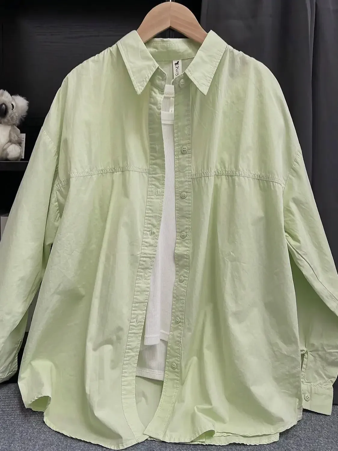 Plus Size Women's Clothing Summer Blue Pure Cotton Shirt Women's Slimming All-match Stacked Base Inner Shirt Long-sleeved Top display picture 18