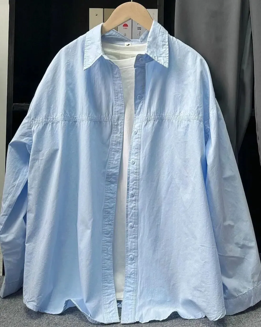 Plus Size Women's Clothing Summer Blue Pure Cotton Shirt Women's Slimming All-match Stacked Base Inner Shirt Long-sleeved Top display picture 19