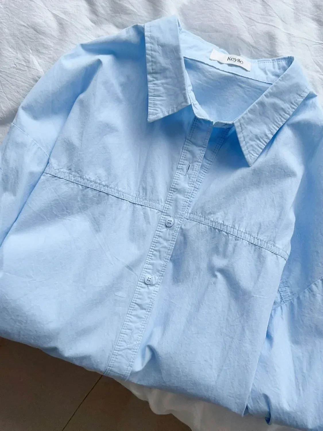 Plus Size Women's Clothing Summer Blue Pure Cotton Shirt Women's Slimming All-match Stacked Base Inner Shirt Long-sleeved Top display picture 20