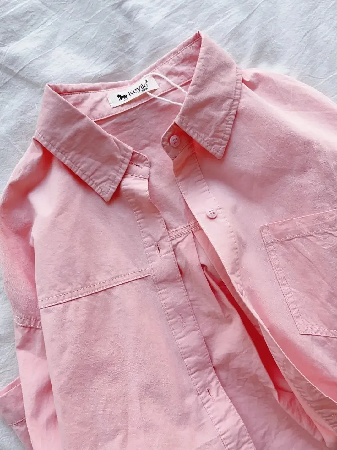 Plus Size Women's Clothing Summer Blue Pure Cotton Shirt Women's Slimming All-match Stacked Base Inner Shirt Long-sleeved Top display picture 24
