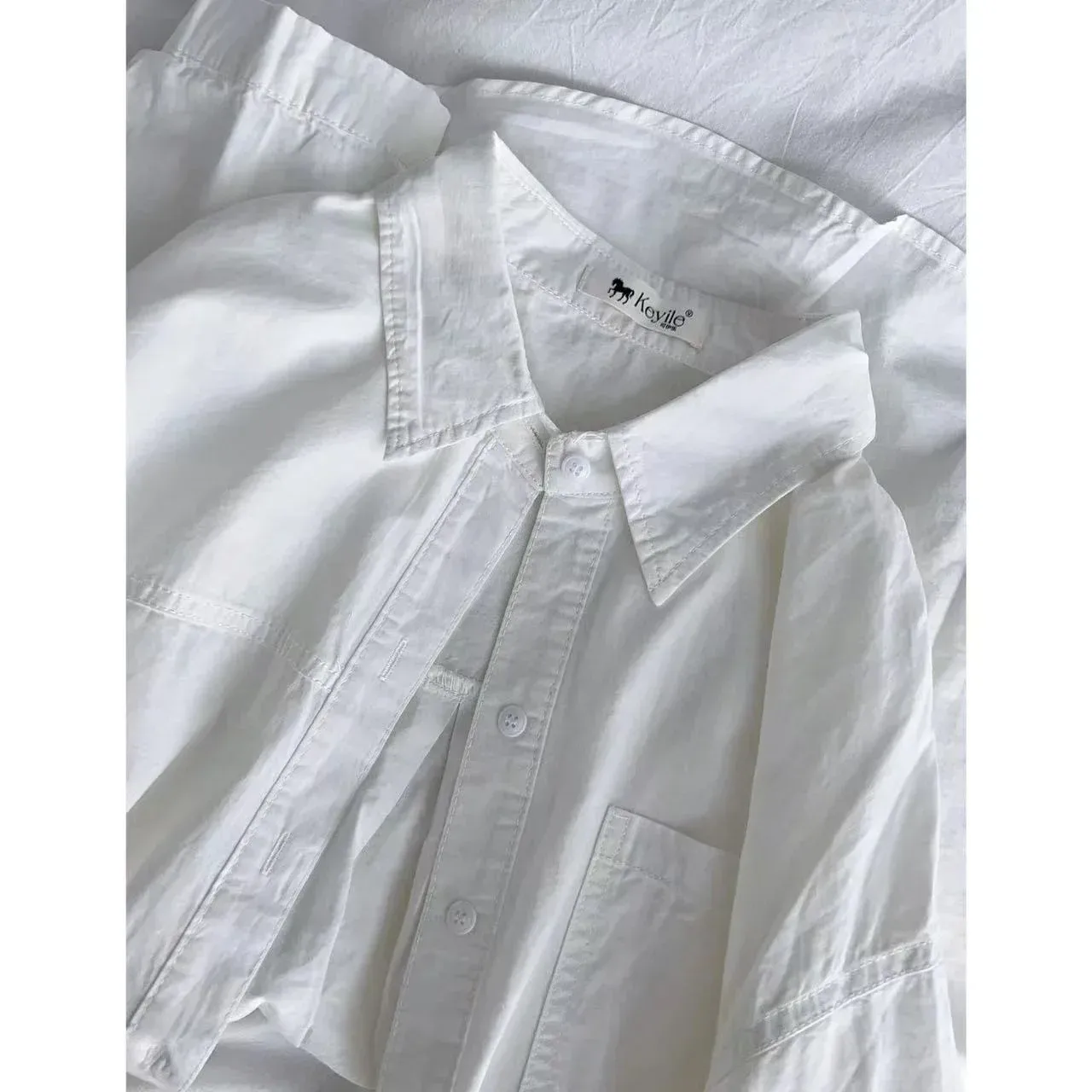 Plus Size Women's Clothing Summer Blue Pure Cotton Shirt Women's Slimming All-match Stacked Base Inner Shirt Long-sleeved Top display picture 28