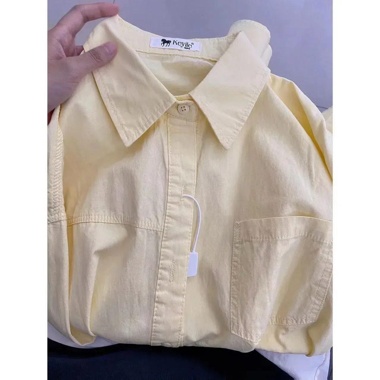 Plus Size Women's Clothing Summer Blue Pure Cotton Shirt Women's Slimming All-match Stacked Base Inner Shirt Long-sleeved Top display picture 29