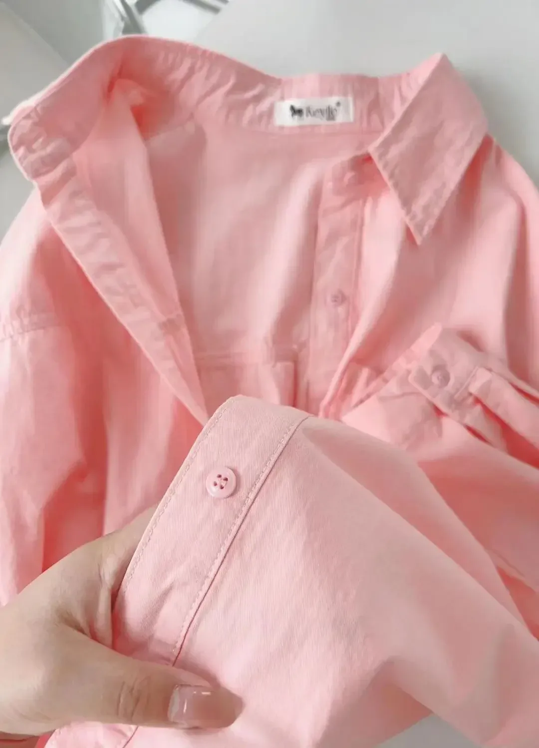 Plus Size Women's Clothing Summer Blue Pure Cotton Shirt Women's Slimming All-match Stacked Base Inner Shirt Long-sleeved Top display picture 30