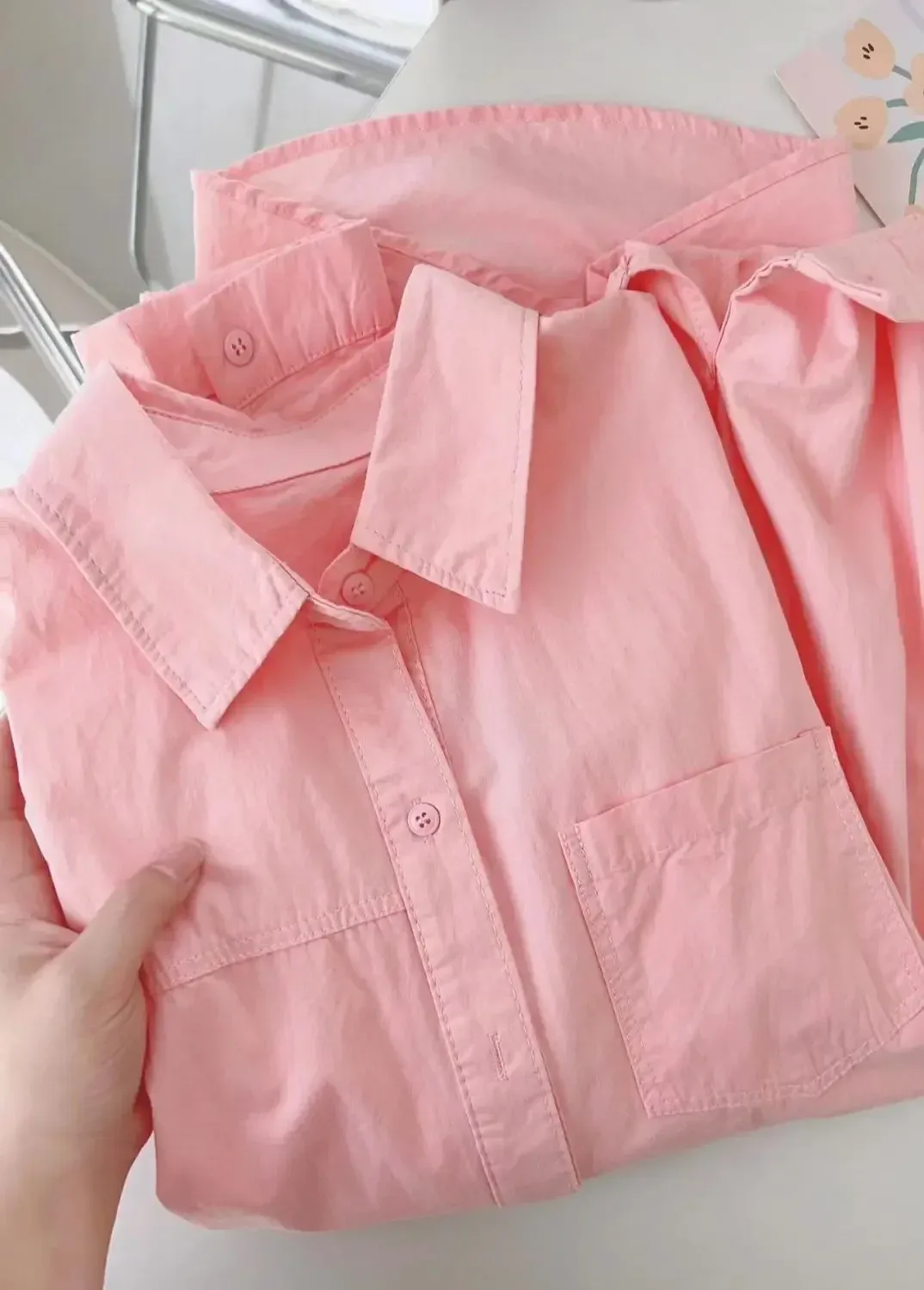 Plus Size Women's Clothing Summer Blue Pure Cotton Shirt Women's Slimming All-match Stacked Base Inner Shirt Long-sleeved Top display picture 31