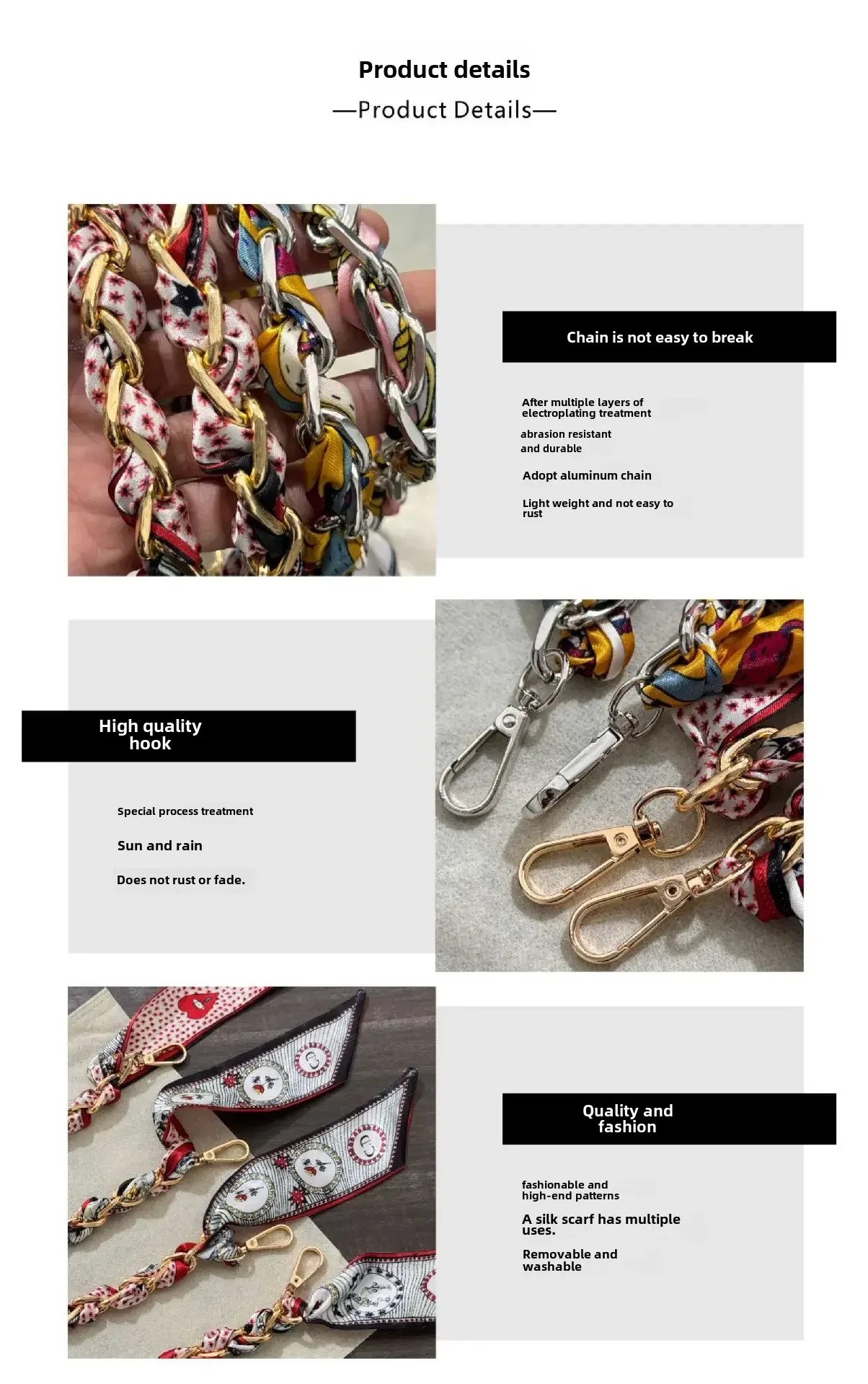 Bag With Silk Scarf Replacement Underarm Bag With Mobile Phone Hanging Chain Bag With Shoulder Strap Short Metal Chain Bag Strap display picture 5