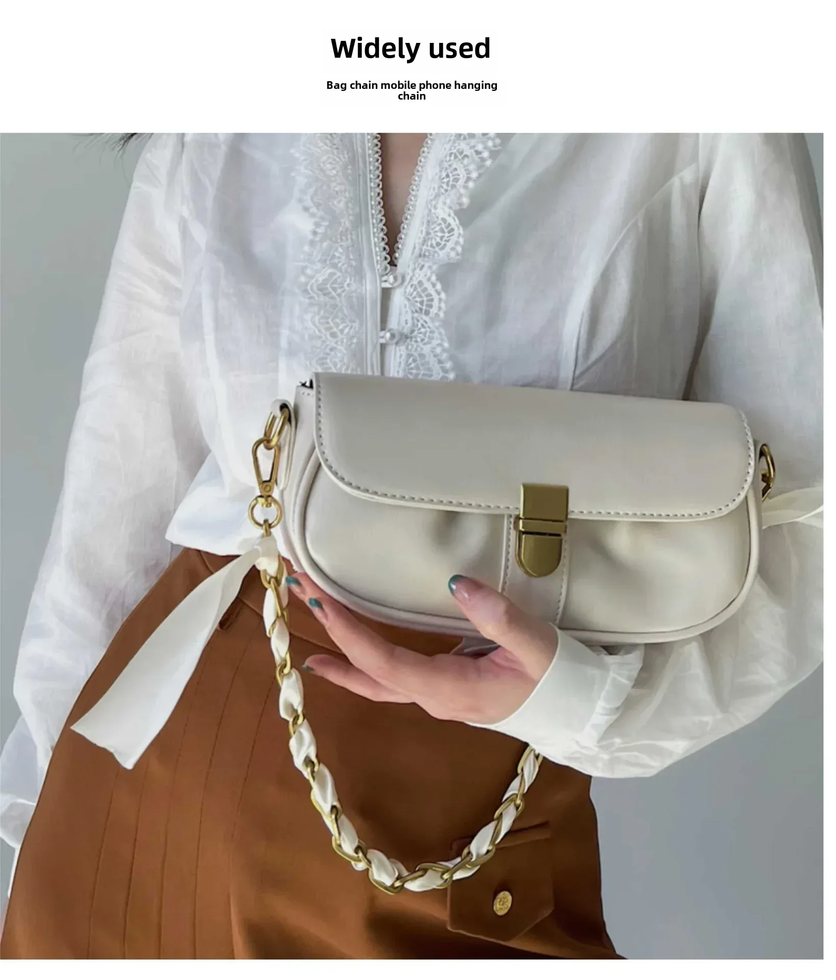 Bag With Silk Scarf Replacement Underarm Bag With Mobile Phone Hanging Chain Bag With Shoulder Strap Short Metal Chain Bag Strap display picture 7