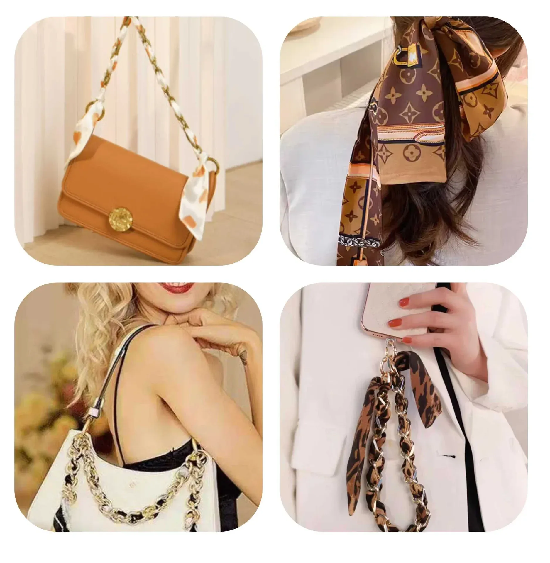 Bag With Silk Scarf Replacement Underarm Bag With Mobile Phone Hanging Chain Bag With Shoulder Strap Short Metal Chain Bag Strap display picture 8